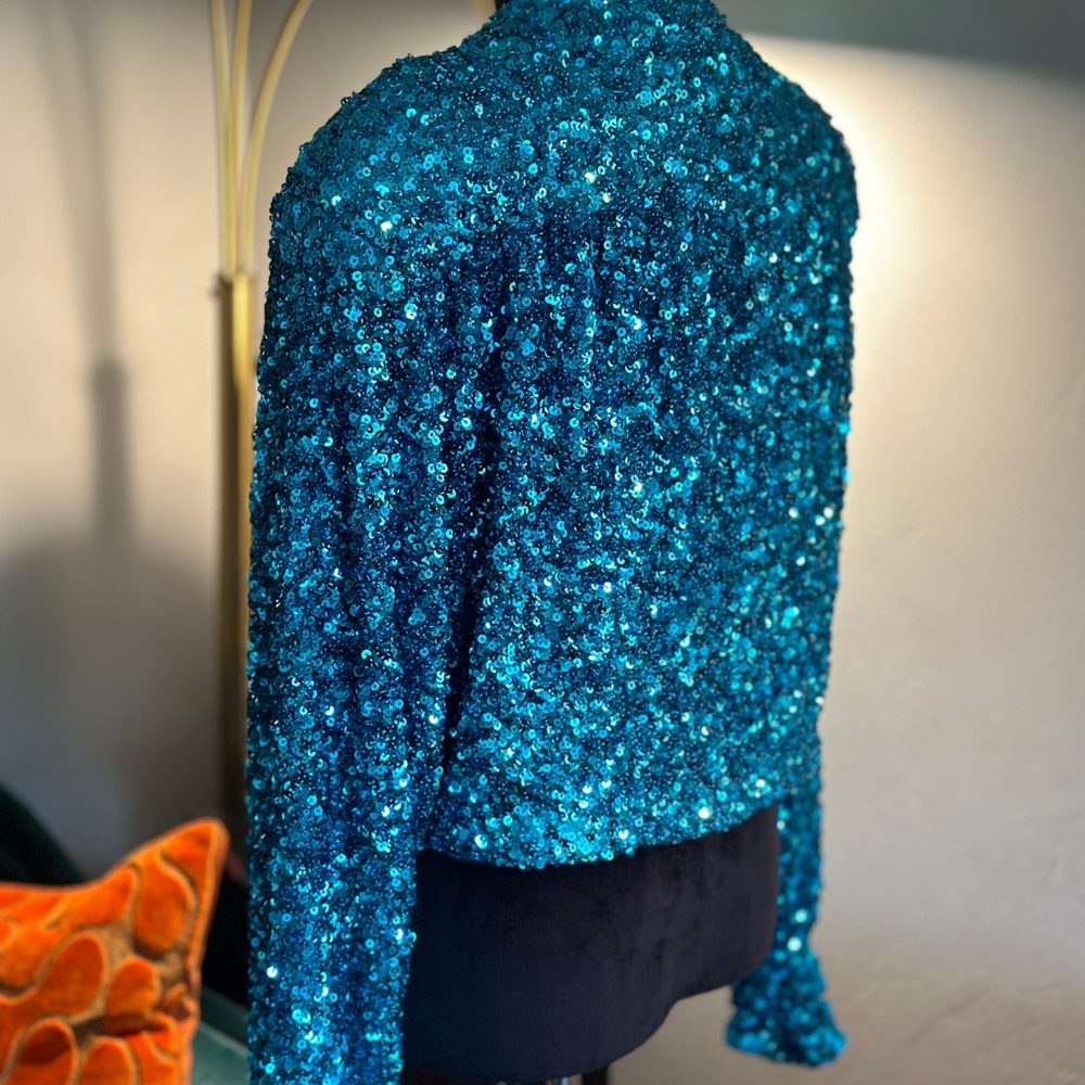 Dazzling Blue Sequin Cropped Jacket - image 2